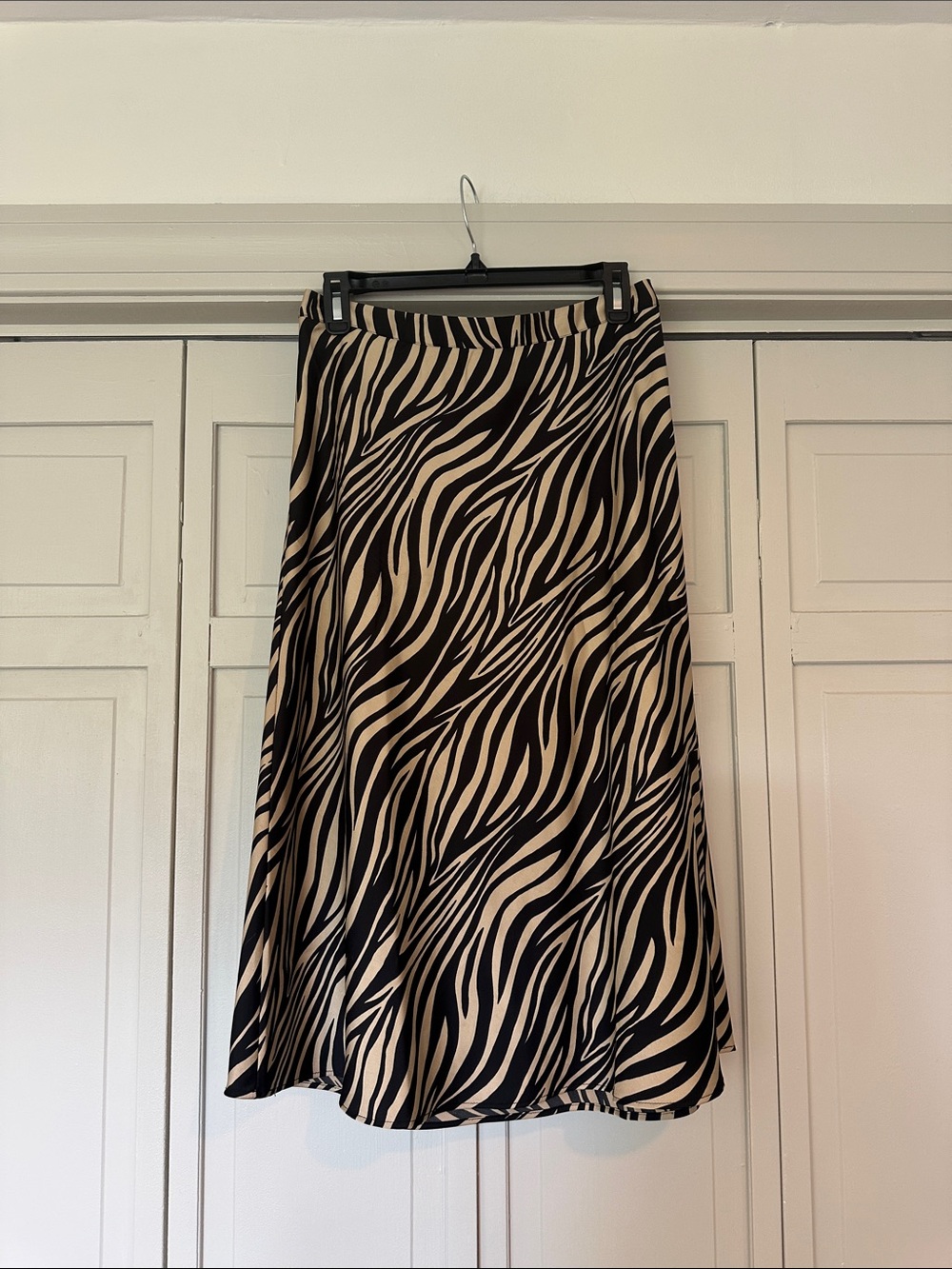 J. Crew Black and Cream Zebra-Print A-Line Skirt